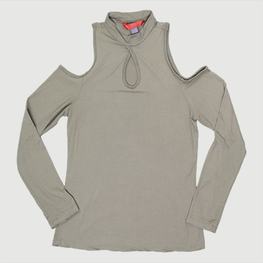 Hot Kiss - Soft Stretch Cold Shoulder - Olive - L